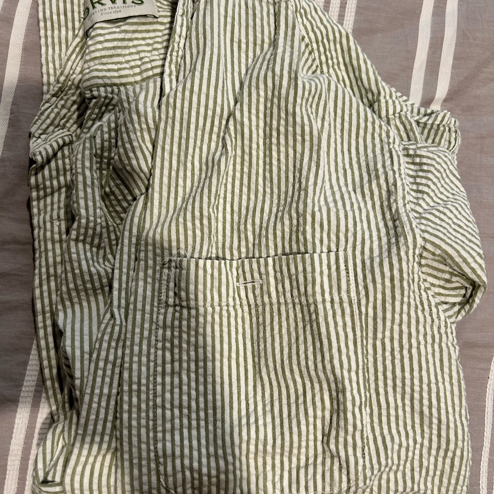 Orvis Green and White Striped Shirt
